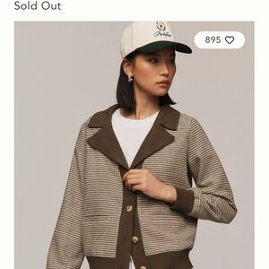 Anthropologie Houndstooth Blazer Bomber Jacket Sweater